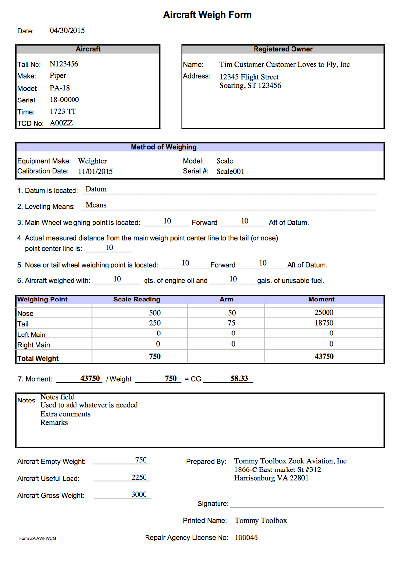 Form Weight and Balance