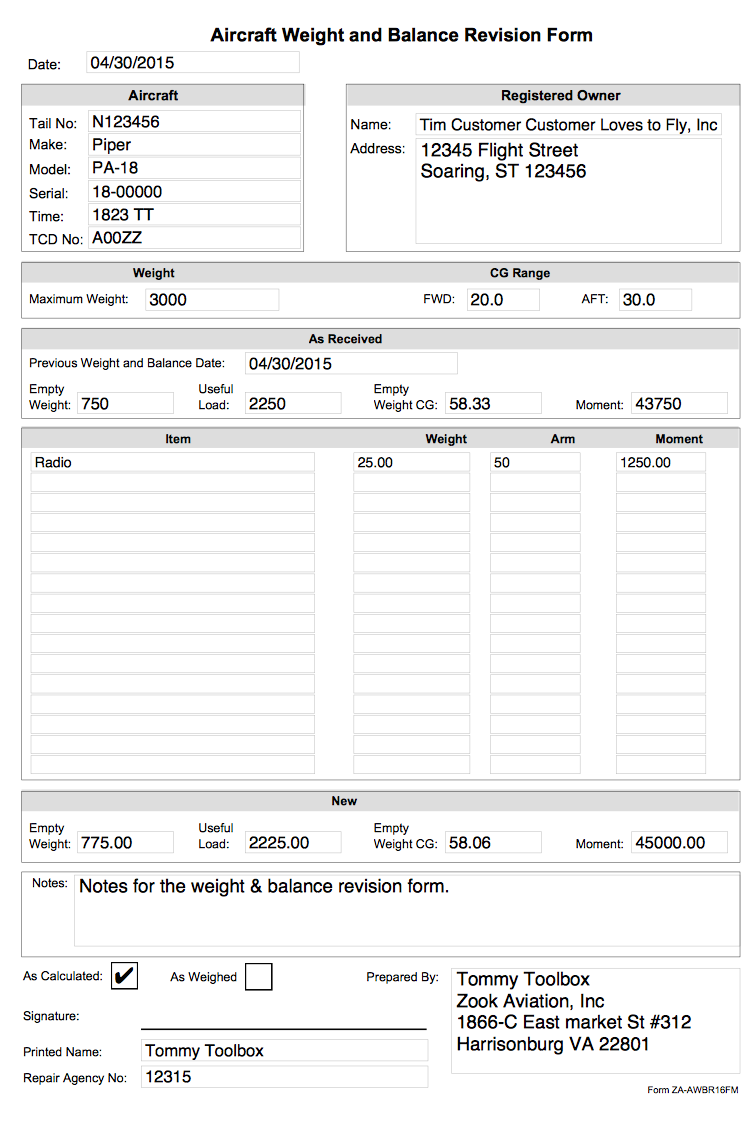 Form Weight and Balance